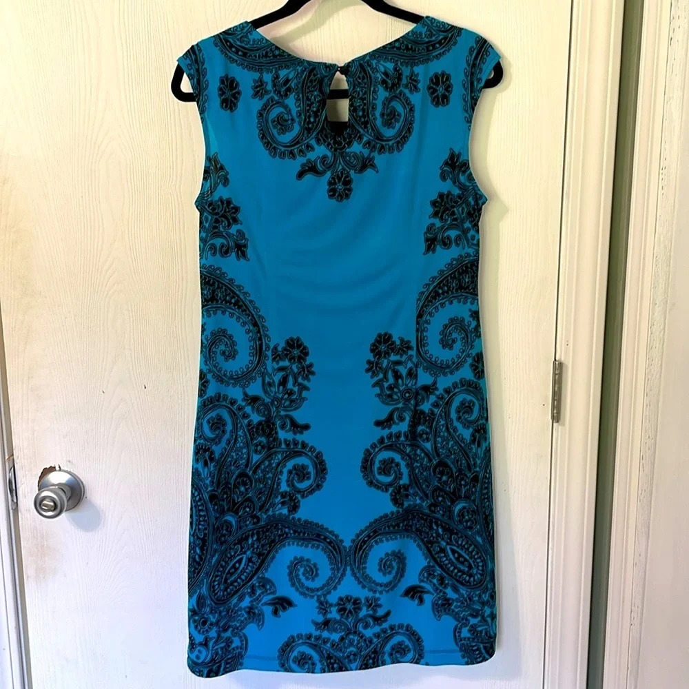 Studio by London Times blue and black patterned midi dress keyhole back size 10 - Picture 5 of 5